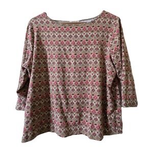 Talbots 1XP Plus Petite Top Geometric Print Pima Cotton 3/4 Sleeve